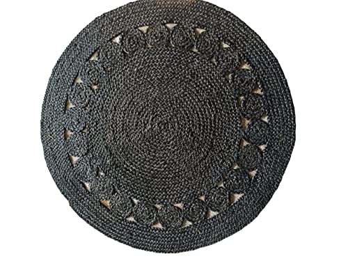 100% Jute Handwoven Round Black (2 x2 ft)