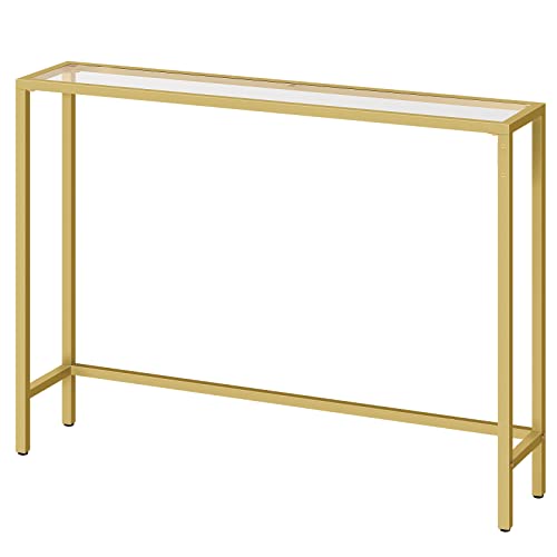 HOOBRO Gold Console Table, Tempered Glass Sofa Table, 39.4" Modern Entryway Table with USB Ports, for Entryway, Living Room, Foyer, Hallway GD01UXG01