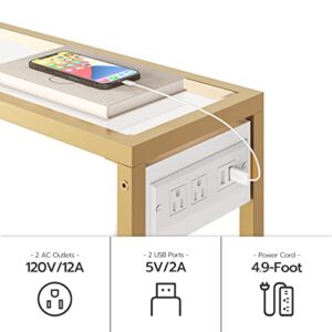 HOOBRO Gold Console Table, Tempered Glass Sofa Table, 39.4" Modern Entryway Table with USB Ports, for Entryway, Living Room, Foyer, Hallway GD01UXG01