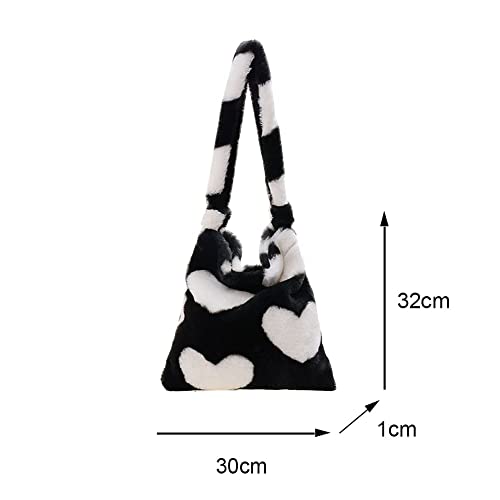 Fluffy Tote Bag Y2K Fuzzy Hobo Bag Purse Plush Furry Aesthetic Shoulder Bag for Autumn Winter (Green-Flower)