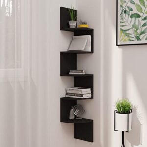 wall corner shelf,plant wall shelf,study storage rack,display shelves for collectibles,photo wall shelf,perfect for bars,library, and office,hotels decor, black 7.5″x7.5″x48.4″ engineered wood
