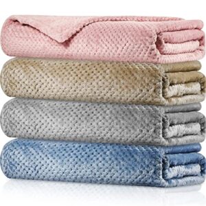 4 pcs large throw blanket for bed couch waffle textured soft fleece blanket winter fuzzy baby blanket, cozy, lightweight, warm, plush, 50 x 70 inches, 4 colors