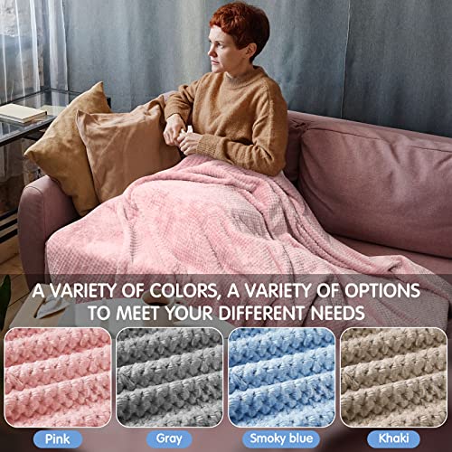 4 Pcs Large Throw Blanket for Bed Couch Waffle Textured Soft Fleece Blanket Winter Fuzzy Baby Blanket, Cozy, Lightweight, Warm, Plush, 50 x 70 Inches, 4 Colors