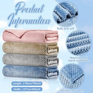 4 Pcs Large Throw Blanket for Bed Couch Waffle Textured Soft Fleece Blanket Winter Fuzzy Baby Blanket, Cozy, Lightweight, Warm, Plush, 50 x 70 Inches, 4 Colors