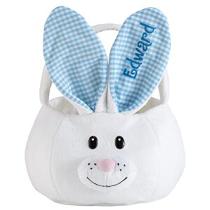 let’s make memories personalized fluffy bunny plush kid’s easter basket – blue