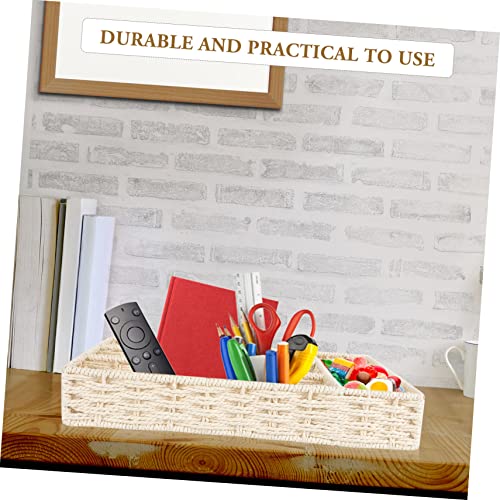 DOITOOL 3 Pcs Four Grid Storage Basket Can Organizer for Cabinet Key Storage Box Woven Storage Basket Desktop Storage Containers Woven Box Containers Coffee Station Organizer Beige Books