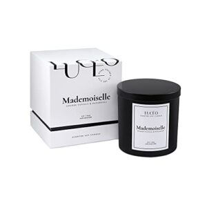 luceo mademoiselle golden vanilla and patchouli luxury scented soy candle, 9 oz. – long burning candle gift set for women – large scented candle for relaxation – vegan friendly