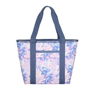 LeSportsac Radiant Reflections Everyday Zip Tote Handbag/Travel Bag, Style 3867/Color E541, Abstract Retro Swirls & Hearts, Soft Pastels: Blue, Pink, Amethyst & Cream, Subtle Iridescent Sheen