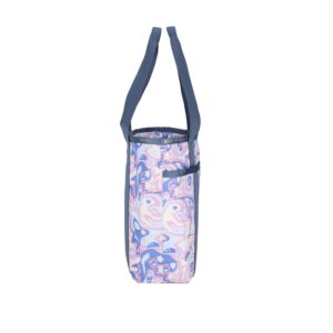 LeSportsac Radiant Reflections Everyday Zip Tote Handbag/Travel Bag, Style 3867/Color E541, Abstract Retro Swirls & Hearts, Soft Pastels: Blue, Pink, Amethyst & Cream, Subtle Iridescent Sheen