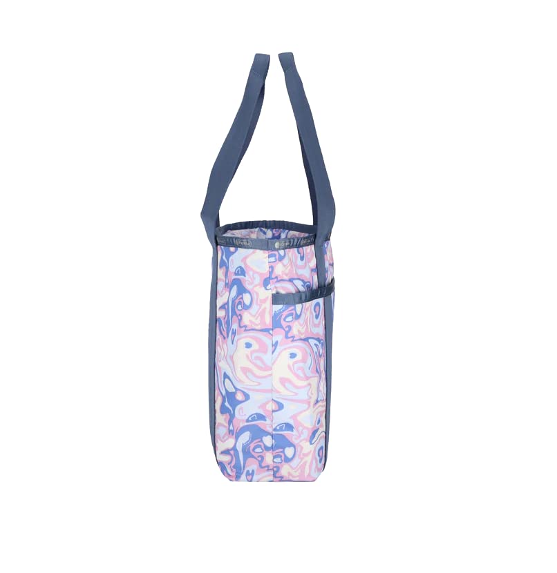 LeSportsac Radiant Reflections Everyday Zip Tote Handbag/Travel Bag, Style 3867/Color E541, Abstract Retro Swirls & Hearts, Soft Pastels: Blue, Pink, Amethyst & Cream, Subtle Iridescent Sheen