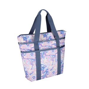 LeSportsac Radiant Reflections Everyday Zip Tote Handbag/Travel Bag, Style 3867/Color E541, Abstract Retro Swirls & Hearts, Soft Pastels: Blue, Pink, Amethyst & Cream, Subtle Iridescent Sheen