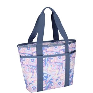 LeSportsac Radiant Reflections Everyday Zip Tote Handbag/Travel Bag, Style 3867/Color E541, Abstract Retro Swirls & Hearts, Soft Pastels: Blue, Pink, Amethyst & Cream, Subtle Iridescent Sheen