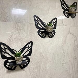 Floating Shelves Wall Mounted Set of 3, Butterfly Wall Shelves for Bedroom/Bathroom/Living Room/Kitchen/Laundry Room Storage & Decoration, Black