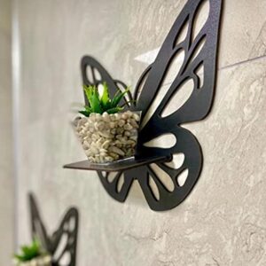 Floating Shelves Wall Mounted Set of 3, Butterfly Wall Shelves for Bedroom/Bathroom/Living Room/Kitchen/Laundry Room Storage & Decoration, Black