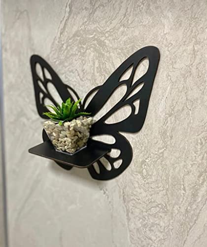 Floating Shelves Wall Mounted Set of 3, Butterfly Wall Shelves for Bedroom/Bathroom/Living Room/Kitchen/Laundry Room Storage & Decoration, Black