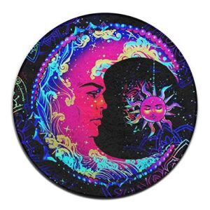 psychedelic sun and moon neon art round area rug for bedroom, living room, home, hotel, memory foam floor pad rugs entryway rug, anti slip fast dry woman yoga mat (24 inch diameter)