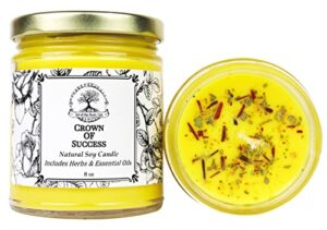 crown of success 9 oz soy spell candle | made with herbs & essential oils | abundance, prosperity, victory & achievement rituals | wiccan pagan hoodoo magick