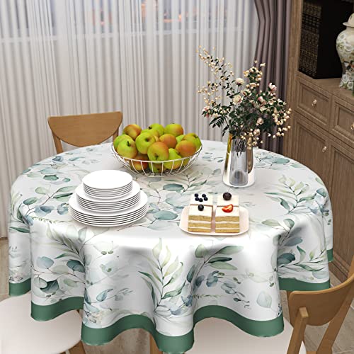 Spring Flower Tablecloth Round 60 Inch Sage Green Leaf Floral Round Tablecloth Farmhouse Watercolor Eucalyptus Decor Tablecloths Waterproof Polyester Table Cloth Round for Holiday Home party Decor