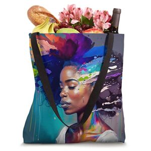 Expressionism rain cloud and rainbows in hair Black Woman Tote Bag