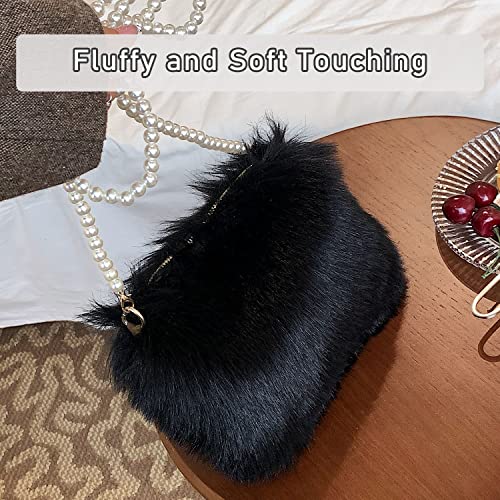 Ynport Faux Fur Bag for Women Fuzzy Evening Clutch Fluffy Feather Shoulder Purse Small Cute Furry Phone Crossbody Handbags