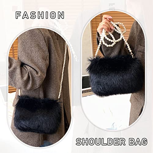 Ynport Faux Fur Bag for Women Fuzzy Evening Clutch Fluffy Feather Shoulder Purse Small Cute Furry Phone Crossbody Handbags