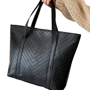 WDIRARA Women's Chevron Shoulder Tote Bag Purses Handbags Medium Handbag Black