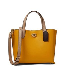 coach color-block leather willow tote 24 yellow gold multi one size