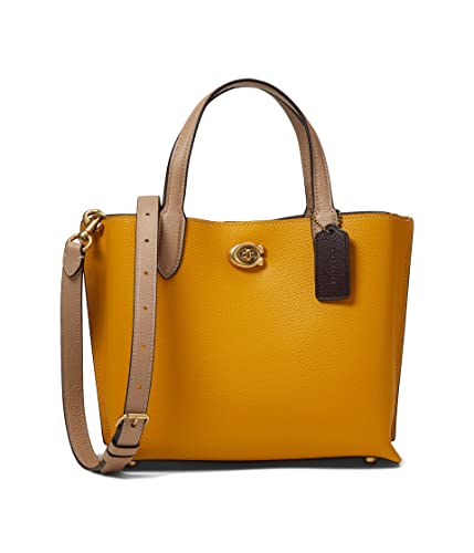 COACH Color-Block Leather Willow Tote 24 Yellow Gold Multi One Size