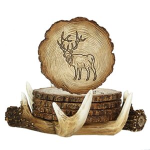 newsparkle antler deer coasters, rustic deer decor,set of 4 outdoor cabin coasters, gifts for hunter,4 inch