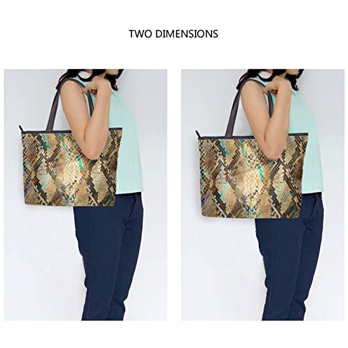 ZENWAWA Snake Leopard Skin Tote Bag Aesthetic, Zipper Large Capacity Women Grocery Bag Purse Shoulder Bag 2 Sizes