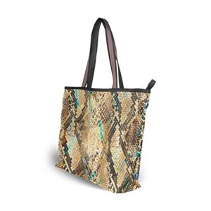 ZENWAWA Snake Leopard Skin Tote Bag Aesthetic, Zipper Large Capacity Women Grocery Bag Purse Shoulder Bag 2 Sizes
