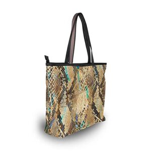 ZENWAWA Snake Leopard Skin Tote Bag Aesthetic, Zipper Large Capacity Women Grocery Bag Purse Shoulder Bag 2 Sizes