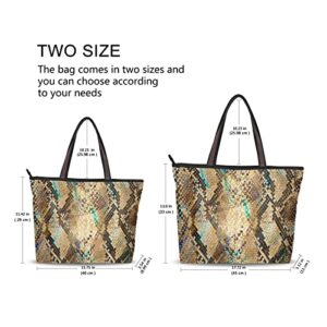 ZENWAWA Snake Leopard Skin Tote Bag Aesthetic, Zipper Large Capacity Women Grocery Bag Purse Shoulder Bag 2 Sizes