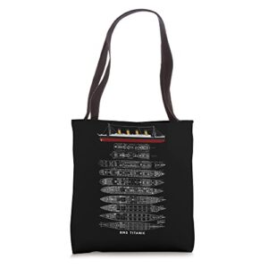 titanic ship section plan atlantic ocean cruise voyage 1912 tote bag