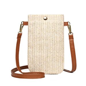 aktudy women mini straw messenger bags hand woven summer beach shoulder phone wallet