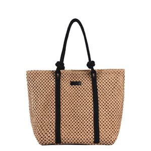 owgsee straw beach bag, summer woven tote bag large shoulder handbag straw purses and handbags for women vacation (khaki)