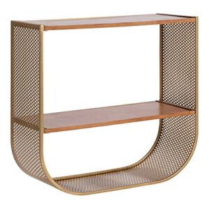 kate and laurel urso arch floating side table, 20 x 19, gold, modern geometric wood and metal shelf