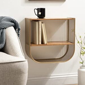 Kate and Laurel Urso Arch Floating Side Table, 20 x 19, Gold, Modern Geometric Wood and Metal Shelf