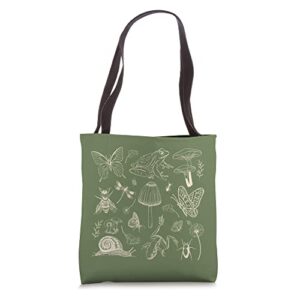 cottagecore aesthetic frog mushrooms butterfly snail nature tote bag