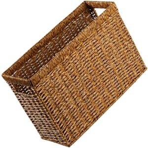 zerodeko imitation rattan hand woven magazine basket, with handles, plastic storage basket magazine wicker basket hollow handle basket desktop magazine holder