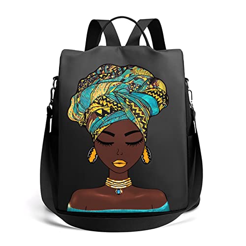 BDAWQUG Women Backpack Purse Waterproof Nylon African American Backpack Black Queen Afro Melanin Art Lightweight Travel Shoulder Bag