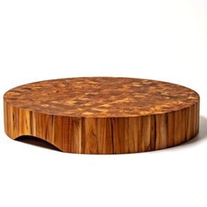 Ziruma Extra Large Round End Grain Teak Wood Cutting Board Bundle with Medium End Grain Teak Wood Cutting Board, 18 x 3 inches and 17 x 11 x 2 inches, Count of 2