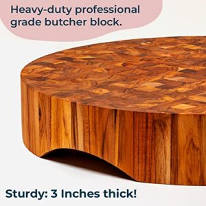 Ziruma Extra Large Round End Grain Teak Wood Cutting Board Bundle with Medium End Grain Teak Wood Cutting Board, 18 x 3 inches and 17 x 11 x 2 inches, Count of 2