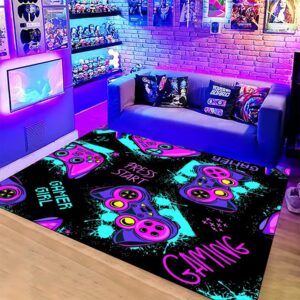 anime gamer rugs for bedroom boys teens 3d printed gaming gamepad carpets living room mat home decor non-slip crystal floor polyester gamer decor doormats 16x24inch