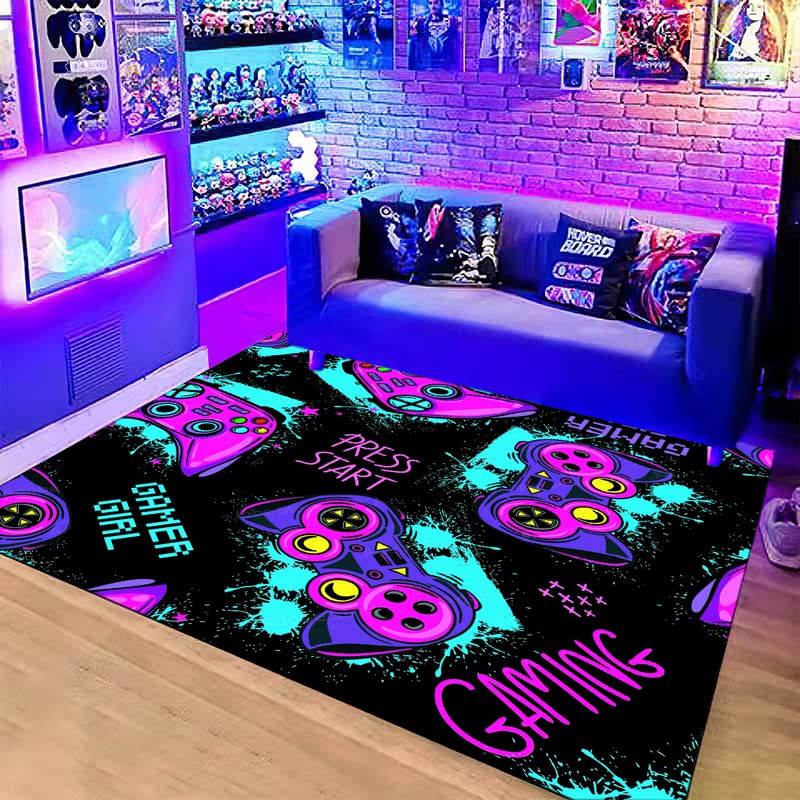 Anime Gamer Rugs for Bedroom Boys Teens 3D Printed Gaming Gamepad Carpets Living Room Mat Home Decor Non-Slip Crystal Floor Polyester Gamer Decor Doormats 16x24inch