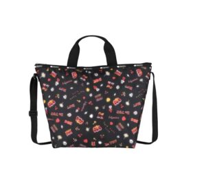 lesportsac stay true deluxe easy carry tote crossbody + top handle handbag, style 4360/color e481, empowering pop art style words w tie-dye effect: be you, stay true, shine, self love club + hearts