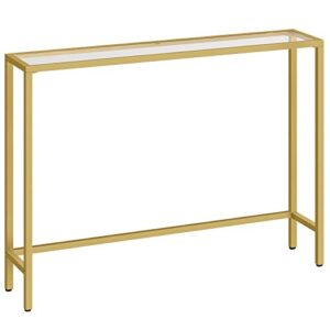 hoobro 39.4″ console table, tempered glass sofa table, modern entryway table, metal frame, for entrance, living room, hallway bedroom, gold gd01xg01