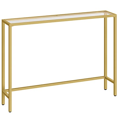 HOOBRO 39.4" Console Table, Tempered Glass Sofa Table, Modern Entryway Table, Metal Frame, for Entrance, Living Room, Hallway Bedroom, Gold GD01XG01