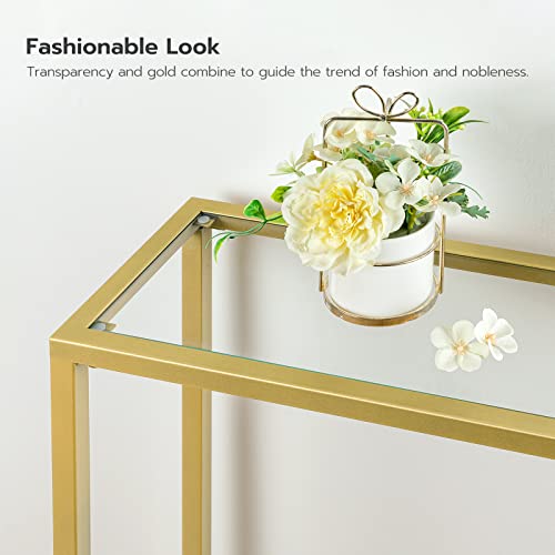 HOOBRO 39.4" Console Table, Tempered Glass Sofa Table, Modern Entryway Table, Metal Frame, for Entrance, Living Room, Hallway Bedroom, Gold GD01XG01