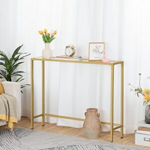 HOOBRO 39.4" Console Table, Tempered Glass Sofa Table, Modern Entryway Table, Metal Frame, for Entrance, Living Room, Hallway Bedroom, Gold GD01XG01